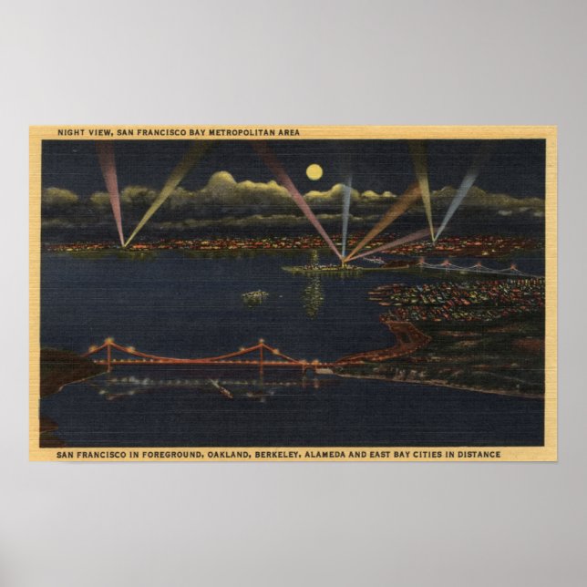 Night View of Bay Metropolitan Area Poster (Front)