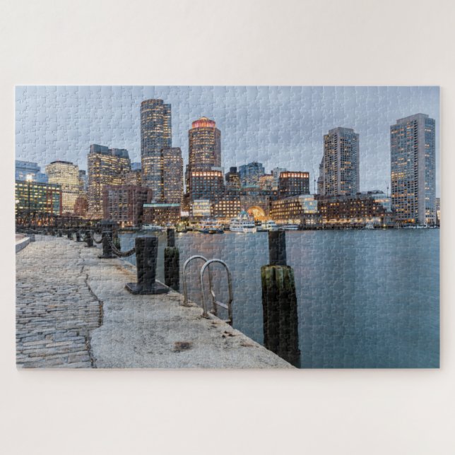 Night View of Boston Jigsaw Puzzle (Horizontal)