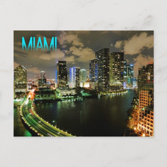 Night View of Brickell Skyline in Miami, Florida Postcard (Front)