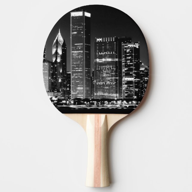 Night view of Chicago's famous cityscape Ping Pong Paddle (Front)