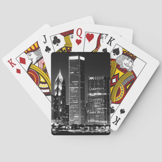 Night view of Chicago's famous cityscape Playing Cards (Back)