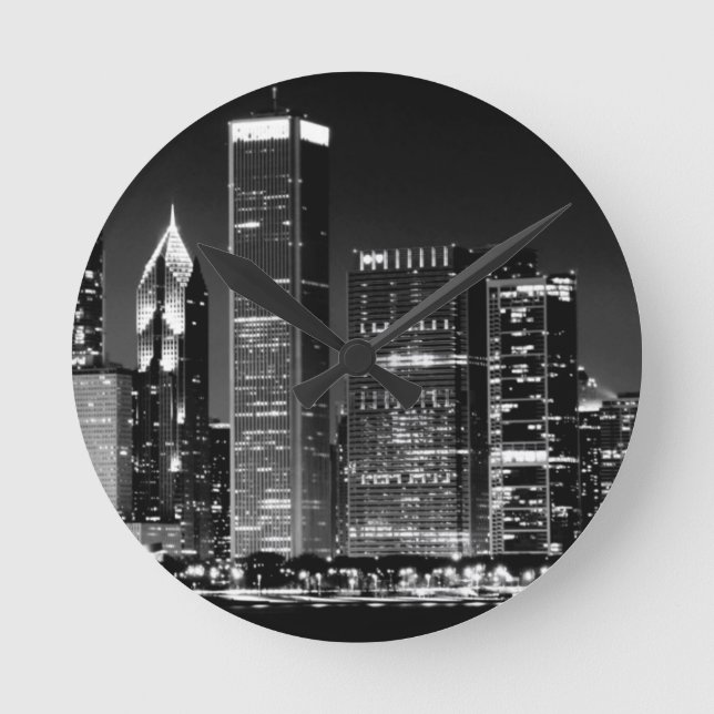Night view of Chicago's famous cityscape Round Clock (Front)