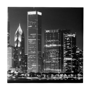 Night view of Chicago's famous cityscape Tile