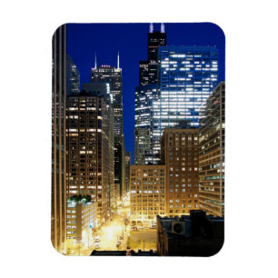 Night view of cityscape of Chicago Magnet