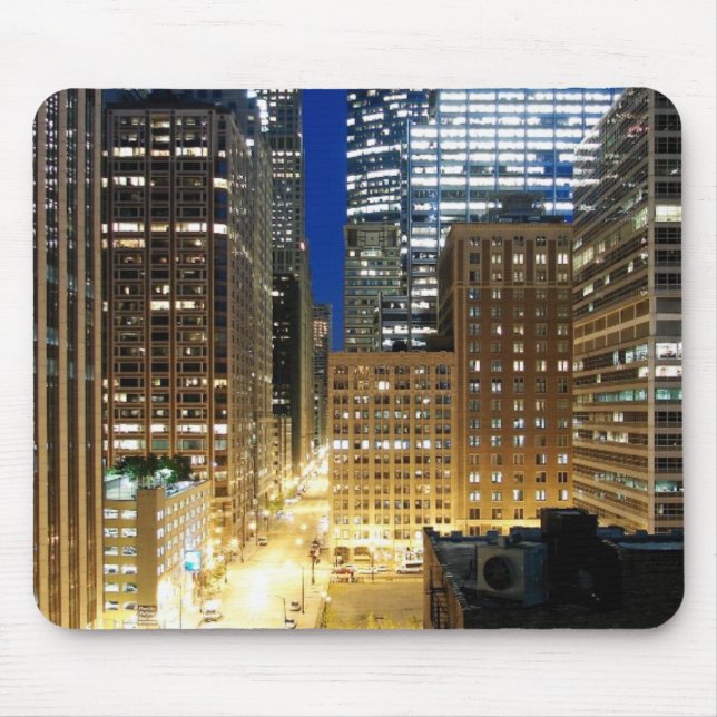Night view of cityscape of Chicago Mouse Mat (Front)
