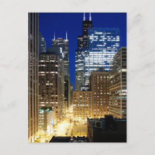 Night view of cityscape of Chicago Postcard