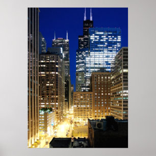 Night view of cityscape of Chicago Poster