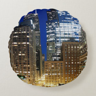 Night view of cityscape of Chicago Round Cushion
