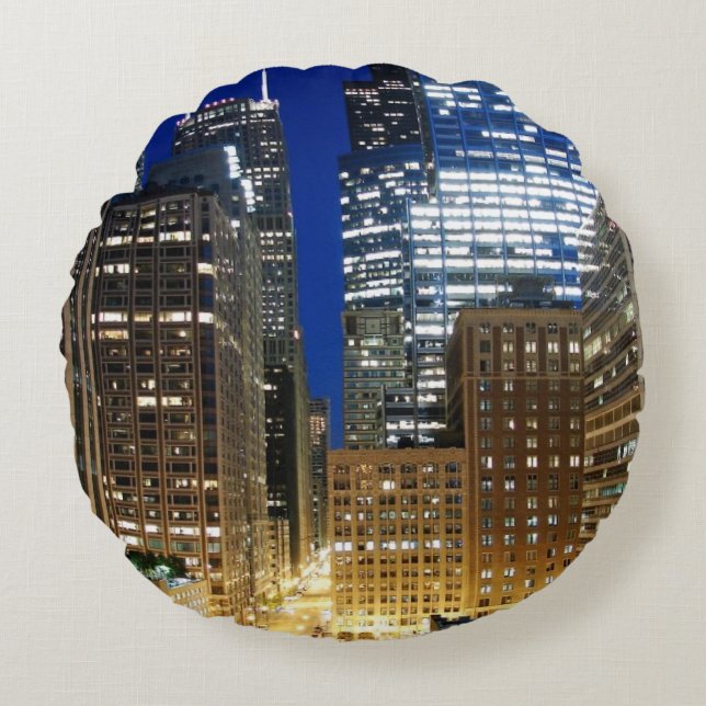 Night view of cityscape of Chicago Round Cushion (Front)