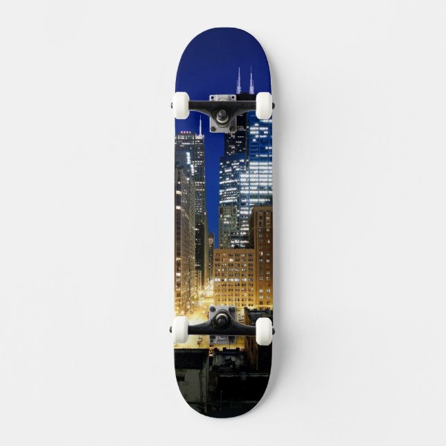 Night view of cityscape of Chicago Skateboard (Front)
