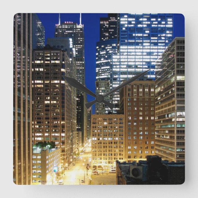 Night view of cityscape of Chicago Square Wall Clock (Front)