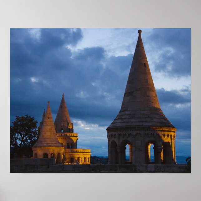 Night view of Fisherman's Bastion, Castle Hil Poster (Front)