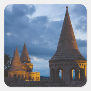 Night view of Fisherman's Bastion, Castle Hil Square Sticker
