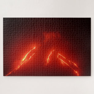 Night view of lava flows on slope of volcano jigsaw puzzle