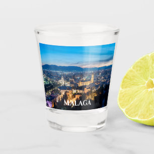 Night view of Malaga Cathedral in Malaga, Spain Shot Glass
