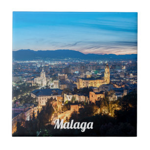 Night view of Malaga Cathedral in Malaga, Spain Tile