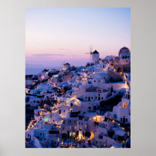 Night view of Oia traditional cave houses Poster