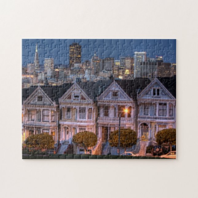 Night view of 'painted ladies'  houses jigsaw puzzle (Horizontal)