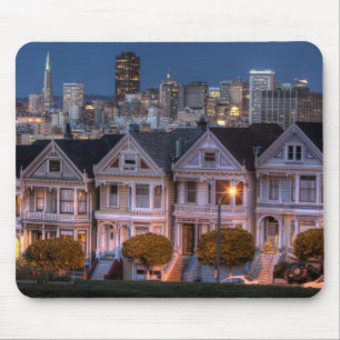 Night view of 'painted ladies' houses mouse mat