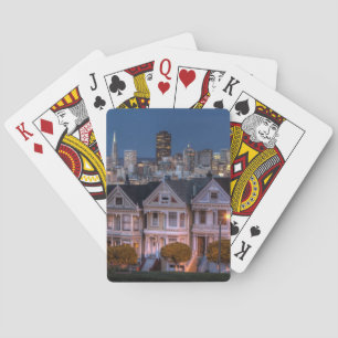 Night view of 'painted ladies' houses playing cards