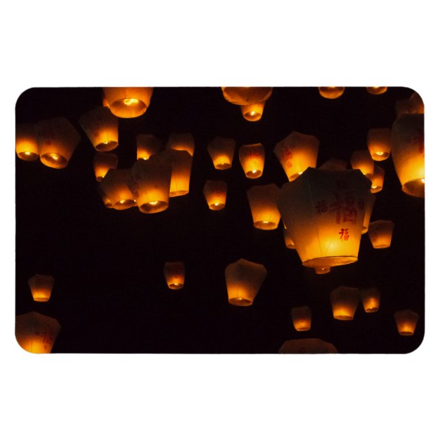 Night View of Sky Lanterns Magnet (Horizontal)