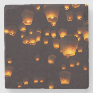 Night View of Sky Lanterns Stone Coaster