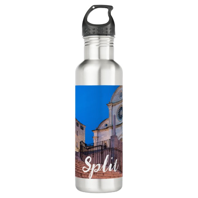 Night view of stairs and church in Split, Croatia 710 Ml Water Bottle (Front)