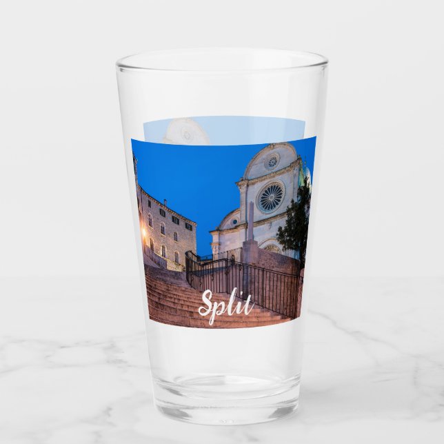 Night view of stairs and church in Split, Croatia Glass (Front)