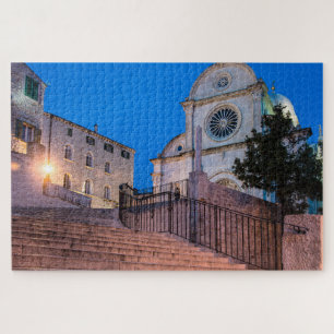 Night view of stairs and church in Split, Croatia Jigsaw Puzzle