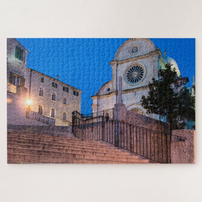 Night view of stairs and church in Split, Croatia Jigsaw Puzzle (Horizontal)