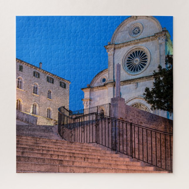 Night view of stairs and church in Split, Croatia Jigsaw Puzzle (Vertical)