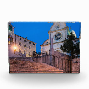 Night view of stairs and church in Split, Croatia Photo Block