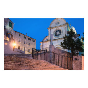 Night view of stairs and church in Split, Croatia Photo Print