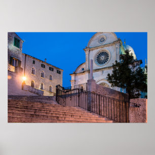 Night view of stairs and church in Split, Croatia Poster