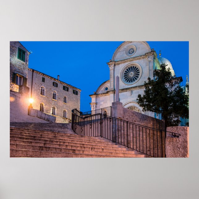 Night view of stairs and church in Split, Croatia Poster (Front)