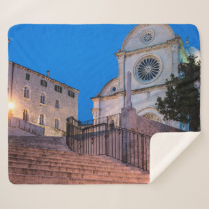 Night view of stairs and church in Split, Croatia Sherpa Blanket