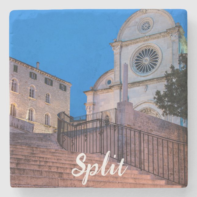 Night view of stairs and church in Split, Croatia Stone Coaster (Front)