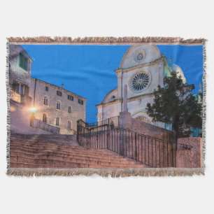 Night view of stairs and church in Split, Croatia Throw Blanket