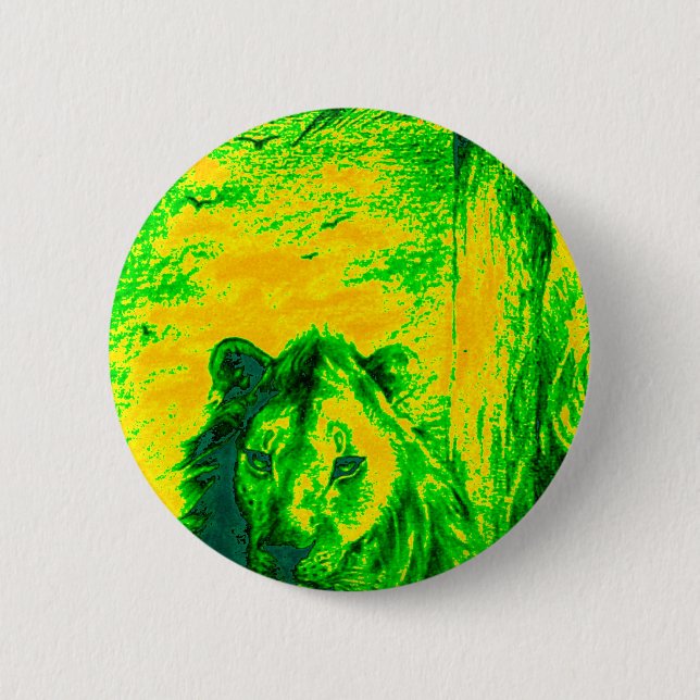 Night Vision Lion Art Fluorescent Print 6 Cm Round Badge (Front)