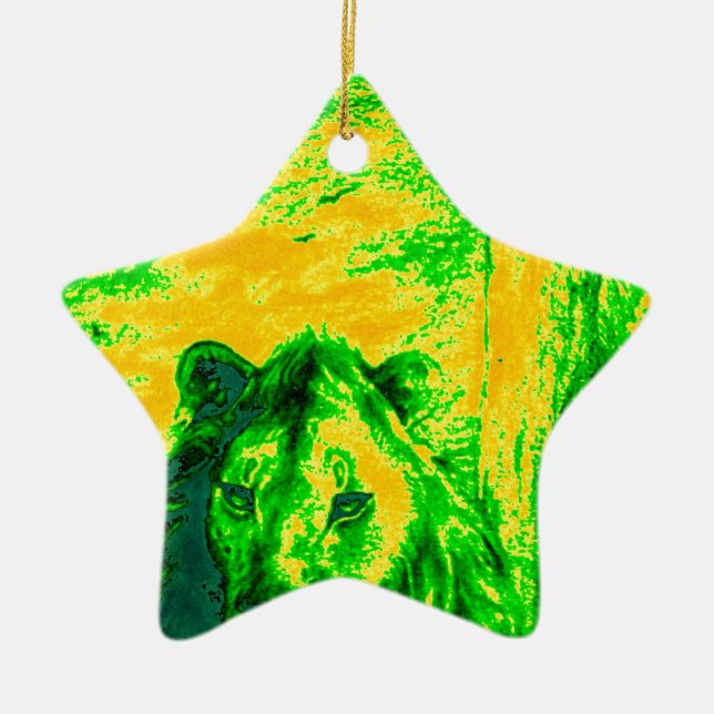 Night Vision Lion Art Fluorescent Print Ceramic Tree Decoration (Front)