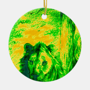 Night Vision Lion Art Fluorescent Print Ceramic Tree Decoration