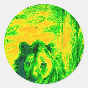 Night Vision Lion Art Fluorescent Print Classic Round Sticker