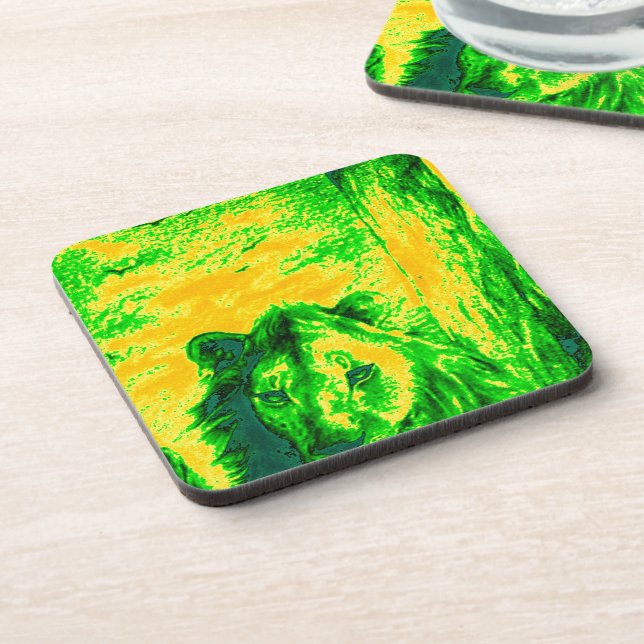 Night Vision Lion Art Fluorescent Print Coaster (Left Side)