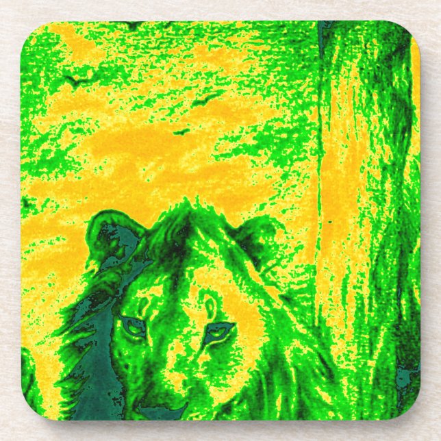 Night Vision Lion Art Fluorescent Print Coaster (Front)