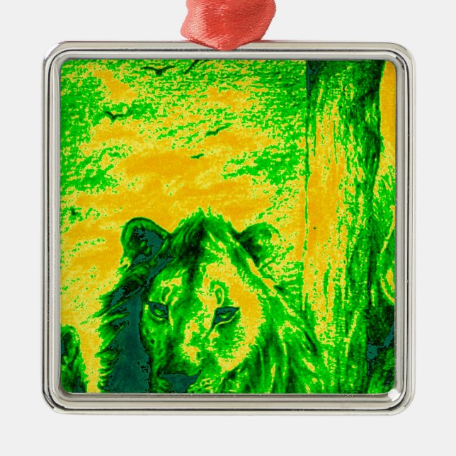 Night Vision Lion Art Fluorescent Print Metal Tree Decoration (Front)
