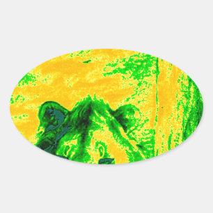 Night Vision Lion Art Fluorescent Print Oval Sticker