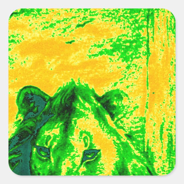 Night Vision Lion Art Fluorescent Print Square Sticker (Front)