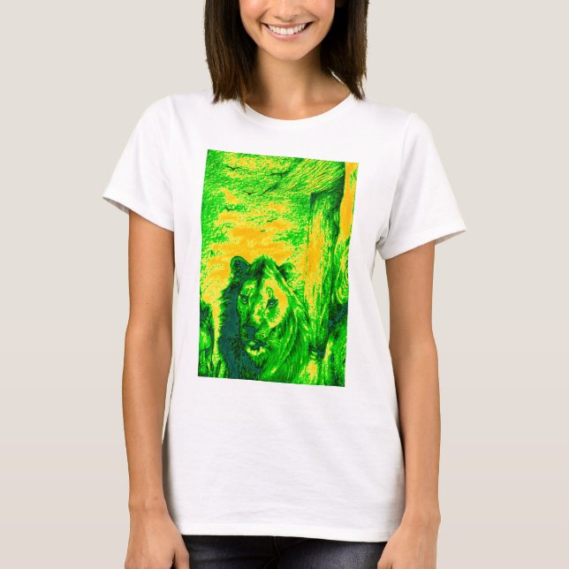 Night Vision Lion Art Fluorescent Print T-Shirt (Front)