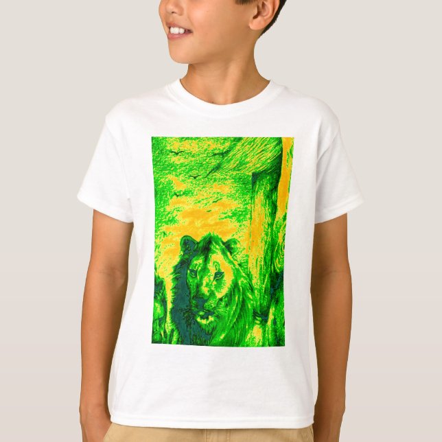 Night Vision Lion Art Fluorescent Print T-Shirt (Front)