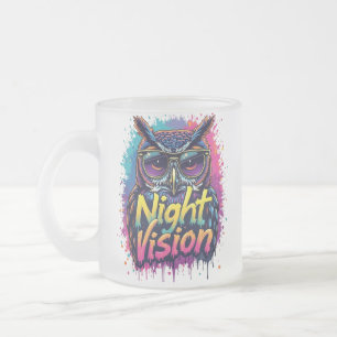 Night Vision Owl Frosted Glass Coffee Mug